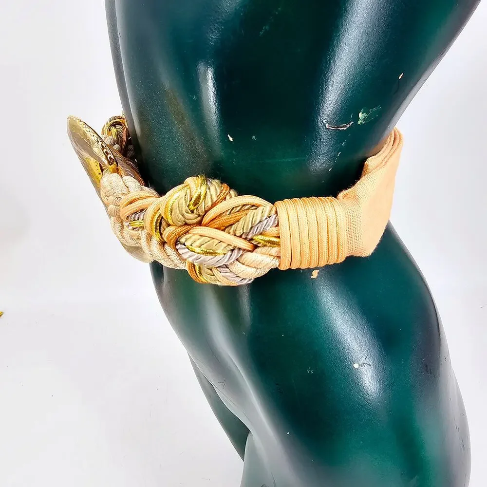 Vintage 70s 80s Braided Raffia Cording High Waisted Boho Cinch Statement Belt OS